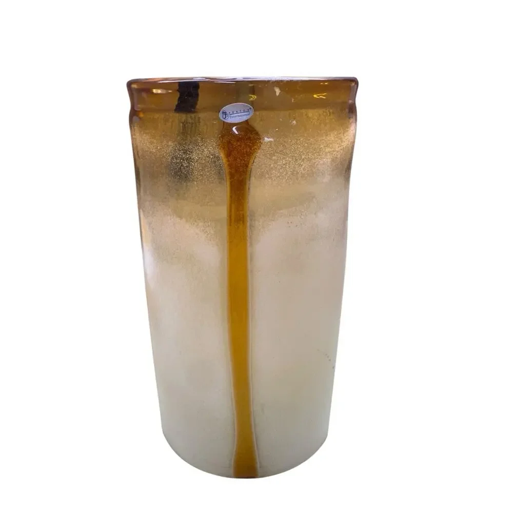 Fenton International 14in Amber Gold Vertical Textured Trail Frosted Sand Vase